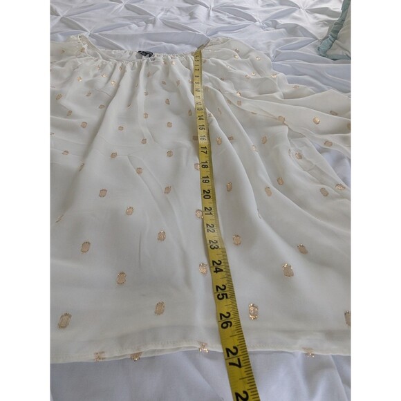 Talbots Blouse/Cami Women's XL Flounce Sleeve Ivory Gold Metallic Clip Dot New - Picture 12 of 12